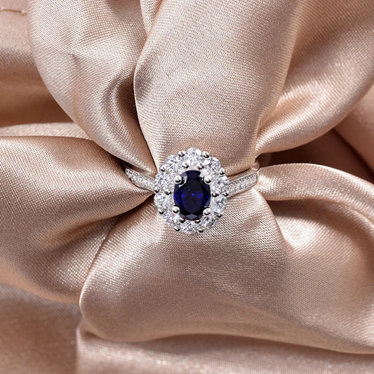 Bague ajustable en argent sterling 925 avec pierres précieuses synthétiques