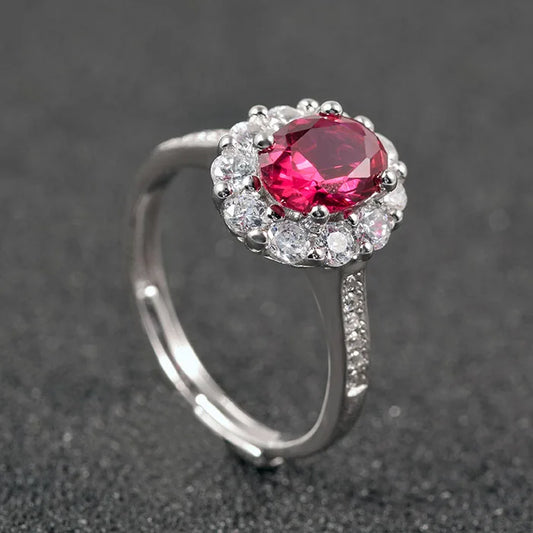 Bague ajustable en argent sterling 925 avec pierres précieuses synthétiques